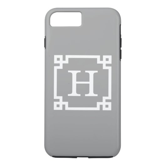 Coques Case-Mate iPhone Gris foncé blanc cadre clé grecque #2 Monogramme i (Dos)