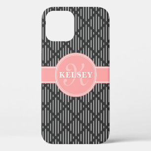 Case-Mate iPhone Case Gris Géométrique Ligne Diamant Motif Rose Monogram