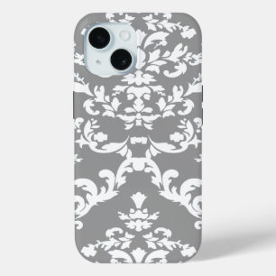 Coque Pour iPhone 15 Gris Gras Damask @ Emporiomoffa
