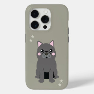 Coque iPhone 15 Pro Gris Jolies Joues Bouledogue Français