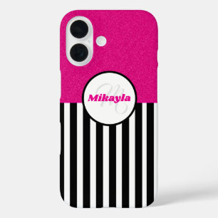 Coques iPhone 16 Gris noir et blanc Parties scintillant rose textur
