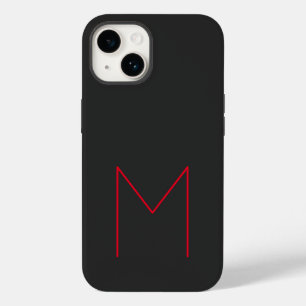 Coque Pour iPhone 14 Gris Noir Rouge Bold Monogramme Moderne Votre nom