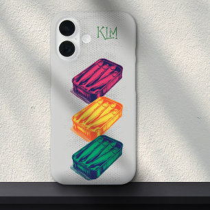 Coques iPhone 16 Gris Pop Art Sardine Art Grunge dessin Monogramme