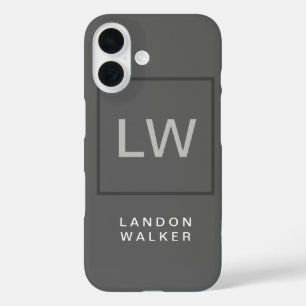 Coques iPhone 16 Gris professionnel simple moderne initiales monogr