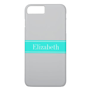 Case-Mate iPhone Case Gris solide, Ribbon Aqua brillant Nom Monogramme