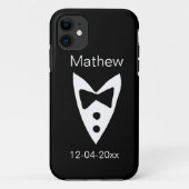 Coques Case-Mate iPhone groomsman ajouter nom année noir arc chemise crava (Dos)