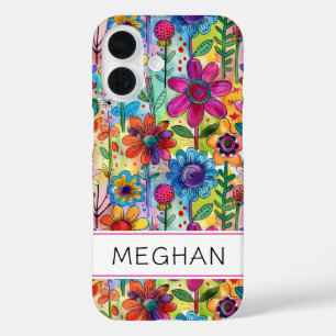 Coques iPhone 16 Groovy Retro Flower Power Personnalisé