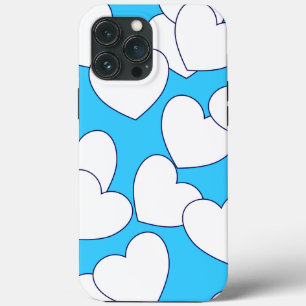 Etui iPhone 13 Pro Max Gros Coeurs Blancs Sur Beau Bleu