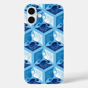 iPhone 16 Plus Case Grues japonaises, bleu marine, blanc et bleu clair