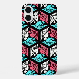 Coques iPhone 16 Plus Grues japonaises, corail, turquoise et noir