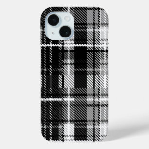 Coque Pour iPhone 15 Grund Black Blanc Flannel Plaid Tartan Design