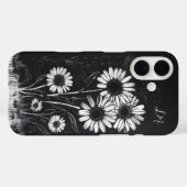 Coques Case-Mate iPhone Grunge Daisy Black White Monogramme Nom personnali (Verso (horizontal))