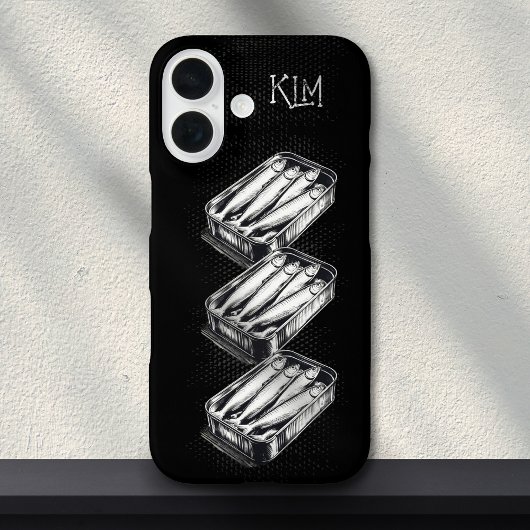 Coques Case-Mate iPhone Grunge d'art de la sardine noire Dessin Monogramme
