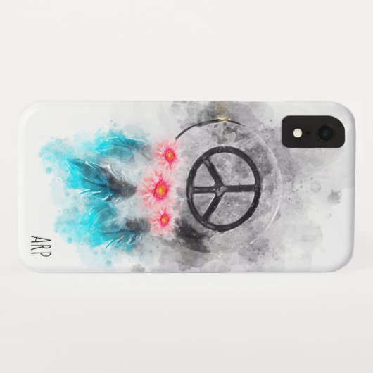Coques Case-Mate iPhone *~* Grunge Peace Sign Feathers Fleurs Aquarelle (Dos (Horizontal))