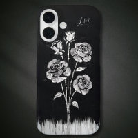 Grunge Rose Noir Blanc Monogramme Nom personnalisé