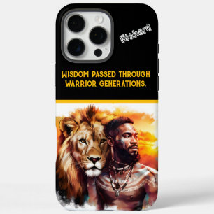 Coques iPhone 16 Pro Max Guerrier et lion noble s'unissent au coucher du so