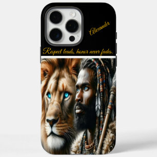 Coques iPhone 16 Pro Max Guerrier royal avec compagnon de lion.