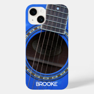 Coque Pour iPhone 14 Guitare acoustique bleue personnalisée