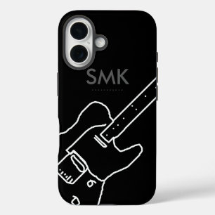 Coques iPhone 16 Guitare avec nom noir