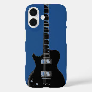 Coques iPhone 16 Guitare électrique Bleu Black Pop Art