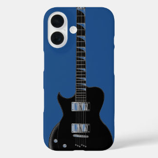 Coques iPhone 16 Guitare électrique Bleu Black Pop Art