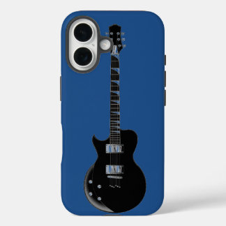 Coques iPhone 16 Guitare électrique Bleu Black Pop Art