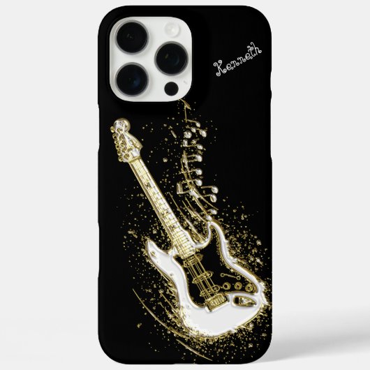 Coques Case-Mate iPhone Guitare électrique dorée avec notes musicales (Verso)