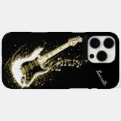 Coques Case-Mate iPhone Guitare électrique dorée avec notes musicales (Verso (horizontal))