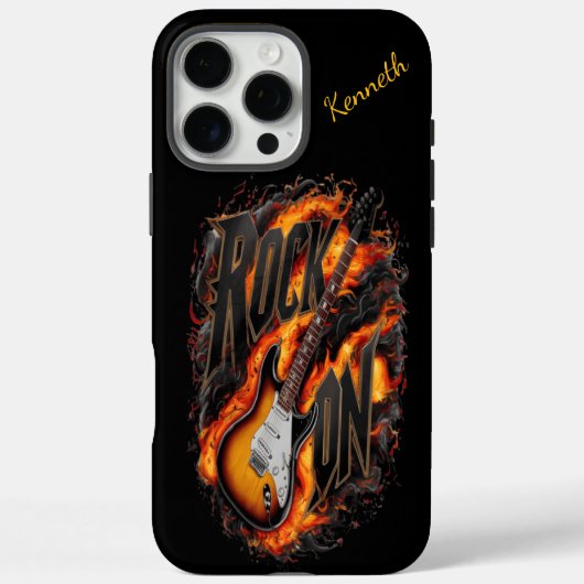 Coques Case-Mate iPhone Guitare électrique flamboyante avec texte gras (Verso)