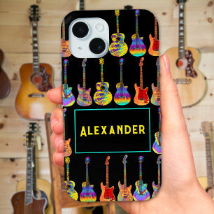 Coque Pour iPhone 15 Guitars Funky Psychedelic pop art Pattern Add