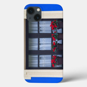 Etui iPhone 13 Habitations résidentielles avec des fleurs dans le