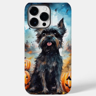 Coque Pour Pour iPhone 14 Pro Max Halloween Affenpinscher avec la peur Citrouille