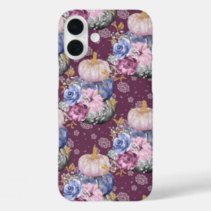 COQUES iPhone 16 PLUS HALLOWEEN BLEU PINK GRAY CITROUILLES & FLEURS