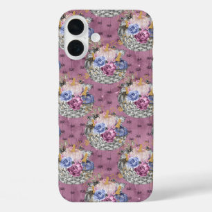 COQUES iPhone 16 PLUS HALLOWEEN BLEU PINK GRAY CITROUILLES & FLEURS