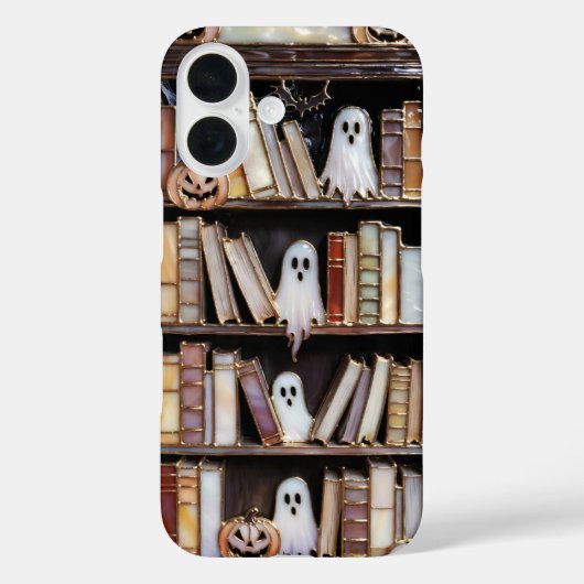 Coques Case-Mate iPhone Halloween Bookshelf Phone Case Ghost Pumpkin (Verso)