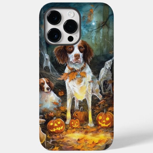 Coques Case-Mate iPhone Halloween Brittany Spaniel avec citrouilles effray (Verso)