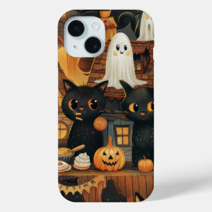 Coque Pour iPhone 15 Halloween Chats noirs et Lunes Enfants en cuisine