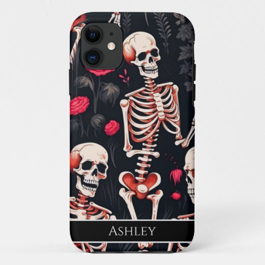 Coques Case-Mate iPhone Halloween Crâne Roses rouges Personnalisé (Dos)
