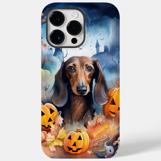 Coques Case-Mate iPhone Halloween Dachshund Avec La Peur Citrouille (Verso)