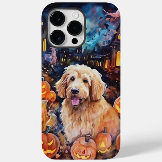 Coques Case-Mate iPhone Halloween Goldendoodle avec la peur Citrouille (Verso)
