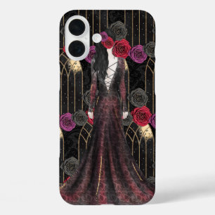 COQUES iPhone 16 PLUS HALLOWEEN GOTHIC BLACK ROUGE FLEURS ET FEMME