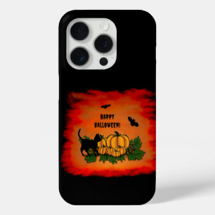Coque iPhone 15 Pro Halloween heureux, Chat noir, Chat et Citrouille