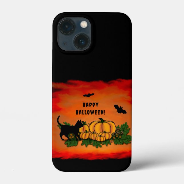 Coques Case-Mate iPhone Halloween heureux, Chat noir, Chat et Citrouille (Verso)