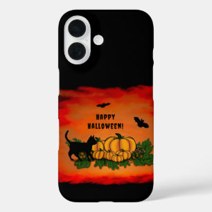 Coques iPhone 16 Halloween heureux, Chat noir, Chat et Citrouille