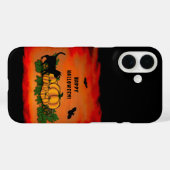 Coques Case-Mate iPhone Halloween heureux, Chat noir, Chat et Citrouille (Verso (horizontal))