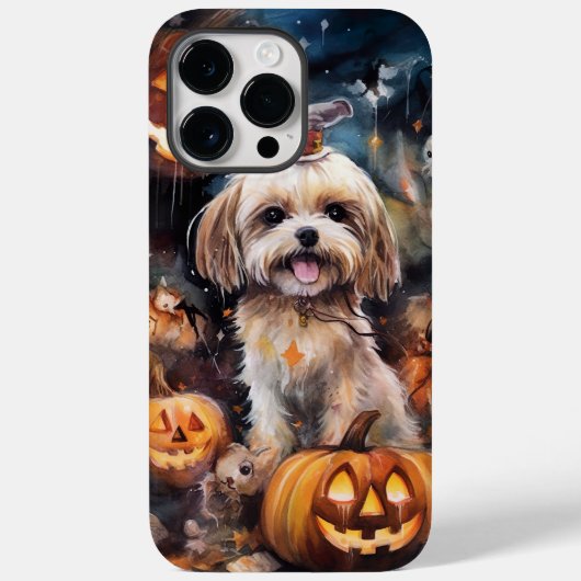 Coques Case-Mate iPhone Halloween Lhassa Apso Avec Peur Citrouille (Verso)