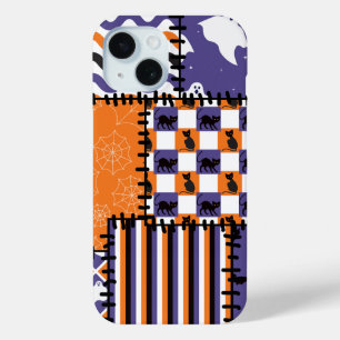 Coque Pour iPhone 15 Halloween Patchwork Chats Fantômes
