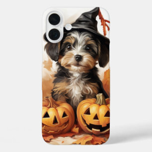 COQUES iPhone 16 PLUS HALLOWEEN PUPPY DOG ADORABLE AVEC CITROUILLES