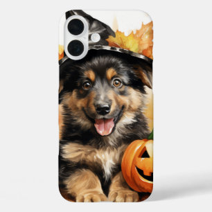 COQUES iPhone 16 PLUS HALLOWEEN PUPPY DOG ADORABLE AVEC CITROUILLES