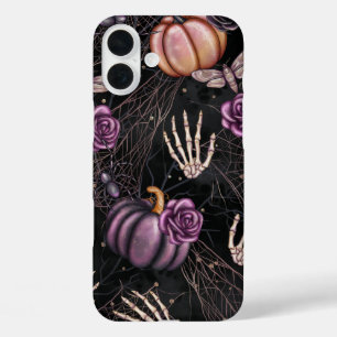 COQUES iPhone 16 PLUS HALLOWEEN SKELETON MAINS ROSES CITROUILLE